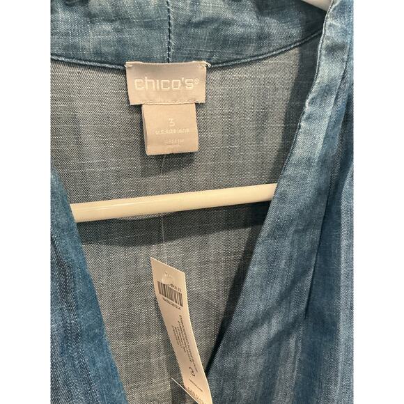 Chico’s Embroidered Sleeve Blouse Tencel Size XL Chambray Denim Blue NEW - Picture 12 of 12